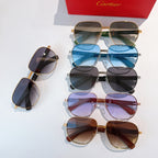 Set of square sunglasses with mixed frames and tinted lenses, with red brand case.