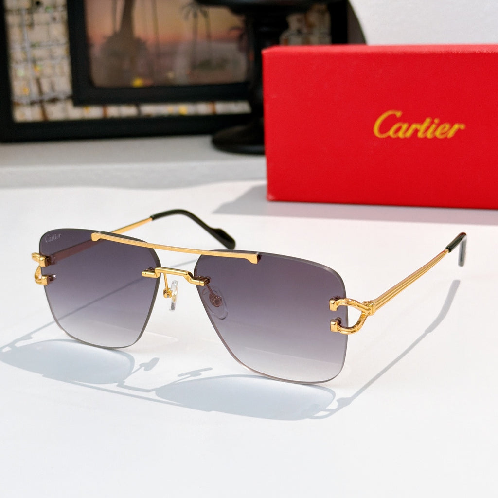 Cartier sunglasses with gold-tone frame and purple gradient lenses
