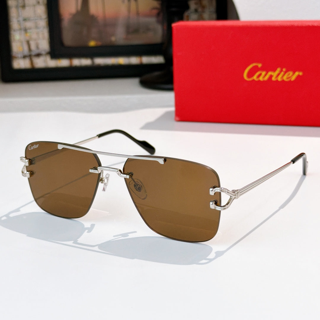 Cartier sunglasses with silver-tone frame and brown gradient lenses