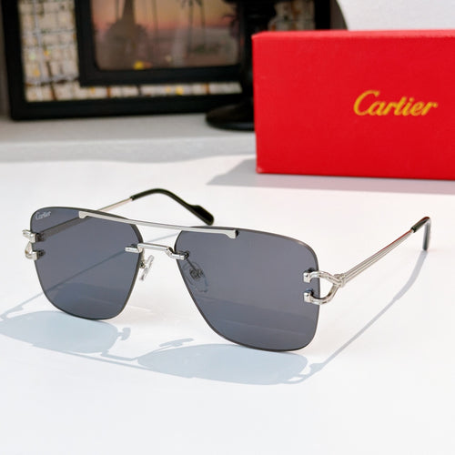 Cartier sunglasses with silver-tone frame and dark gray gradient lenses