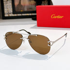 Aviator sunglasses with gold and silver metal frame and brown tinted lenses