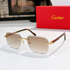 Cartier glasses with light lenses and brown tint, dark frame accents, gold-tone hardware