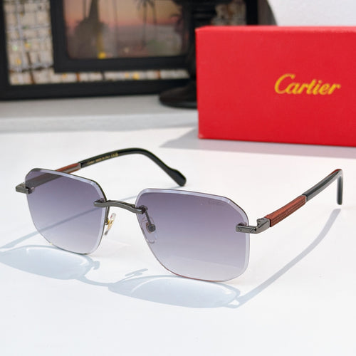 Cartier glasses with dark frame and purple-tinted lenses, gold-tone hinges and arms