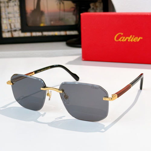 Cartier glasses with dark frame and slate-blue lenses, gold-tone bridge hardware