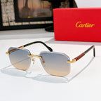 Cartier glasses with dark frame and warm gradient lenses, gold-tone bridge hardware