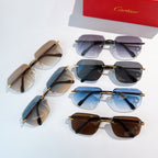 Cartier glasses display of multiple frames with tinted lenses and gold-tone hardware