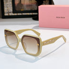 MiuMiu sunglasses, light cream square frames with logo on temples