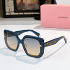 MiuMiu sunglasses, blue square frames with logo on temples