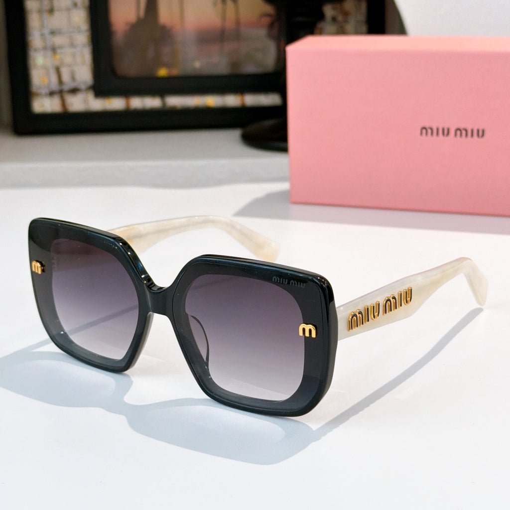 MiuMiu sunglasses, dark green square frames with logo on temples