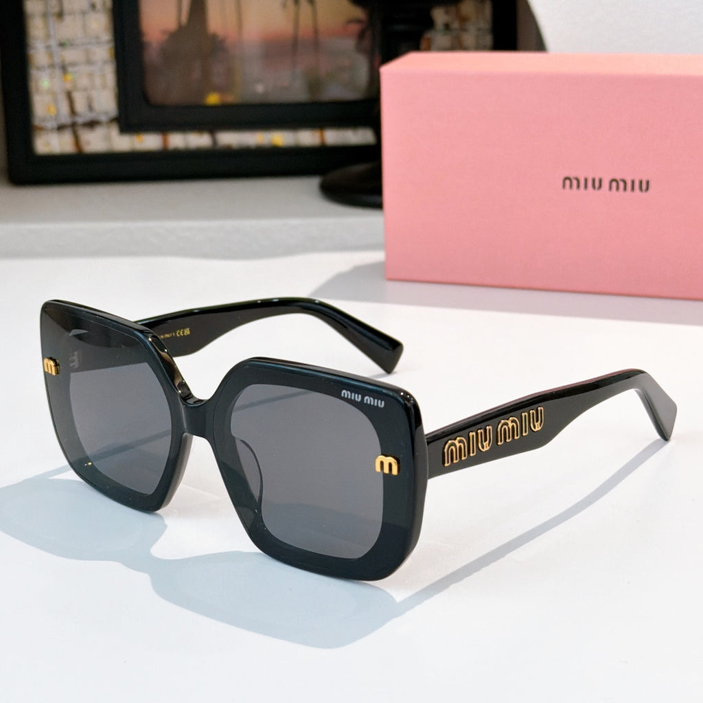 MiuMiu sunglasses, black square frames with logo on temples