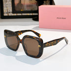 MiuMiu sunglasses, tortoiseshell square frames with logo on temples