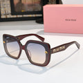 MiuMiu sunglasses, dark burgundy square frames with logo on temples