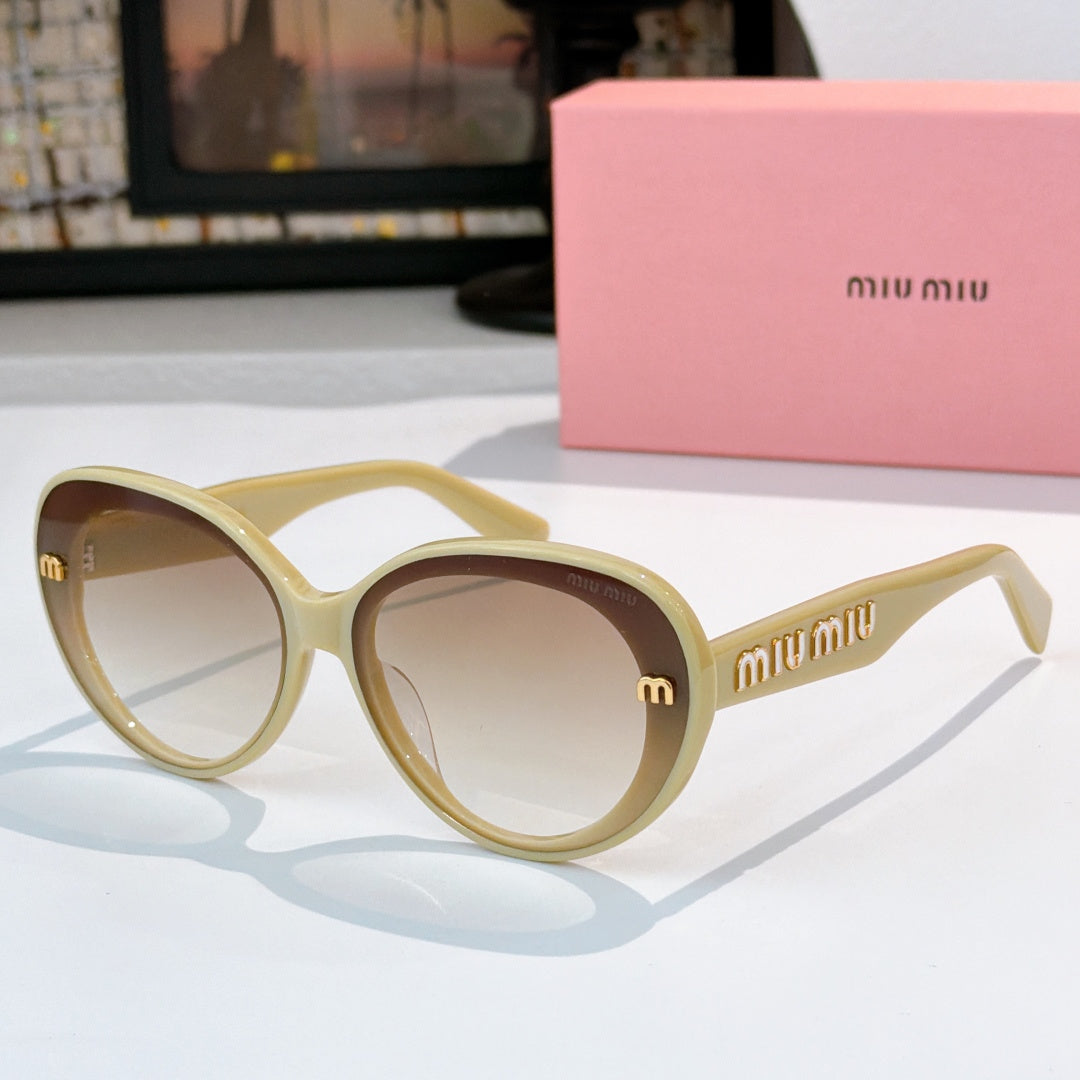 MiuMiu round sunglasses, pale tan frames, brown tinted lenses