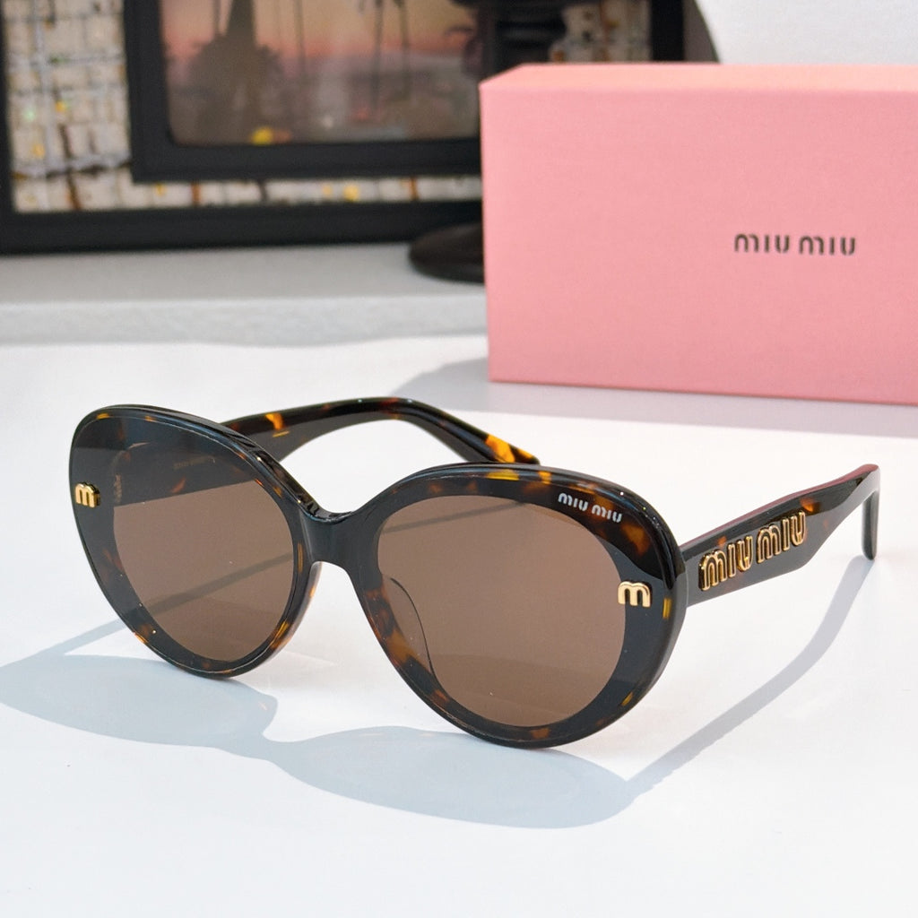 MiuMiu round sunglasses, dark tortoiseshell frames, brown lenses