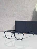 Dior eyeglasses with navy rectangular frames and metal temple detailing