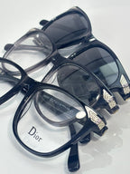 Dior sunglasses with dark blue frames and layered tinted lenses, top view