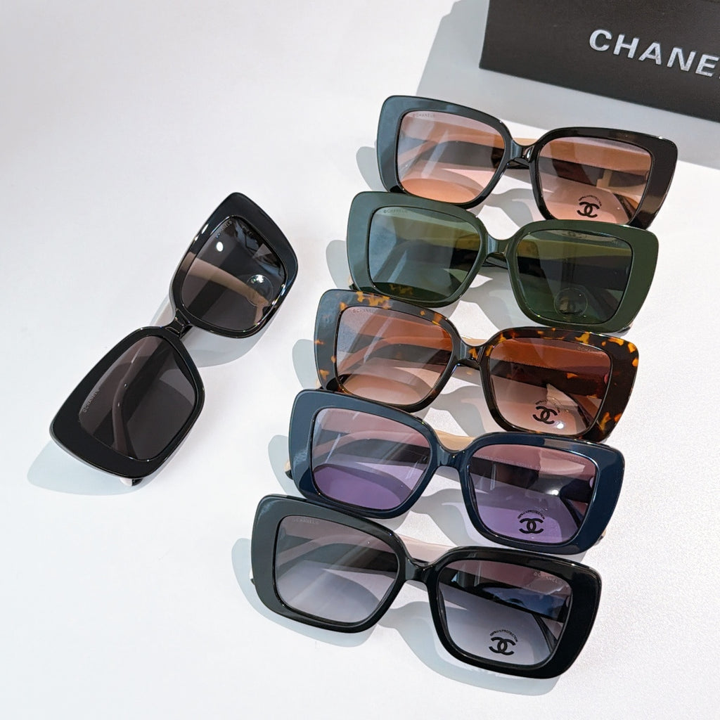 Set of assorted Chanel sunglasses with square frames and tinted lenses