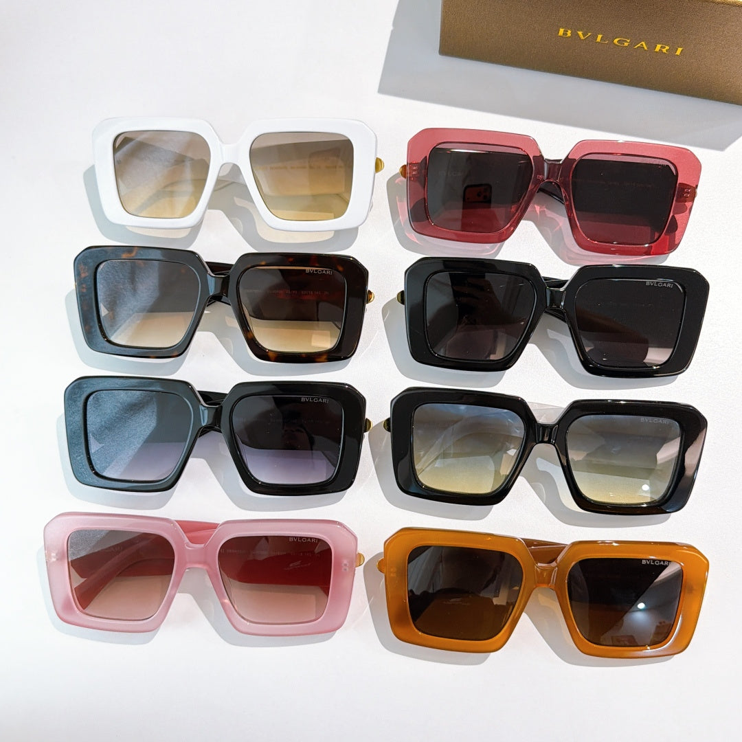 Set of square sunglasses in mixed colors: white, tan, black, blue, pink, and orange