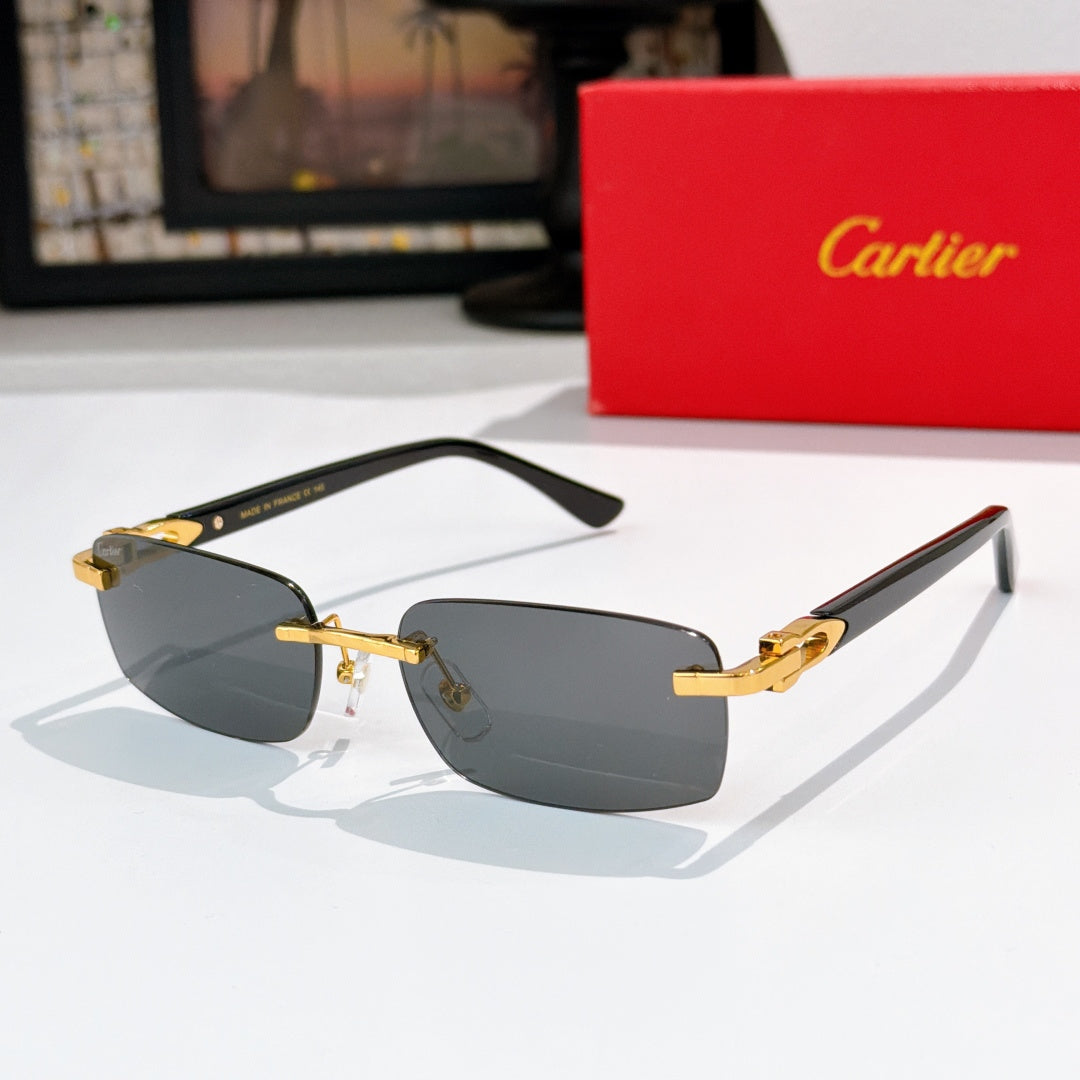 Cartier sunglasses, black frame with dark lenses and gold details