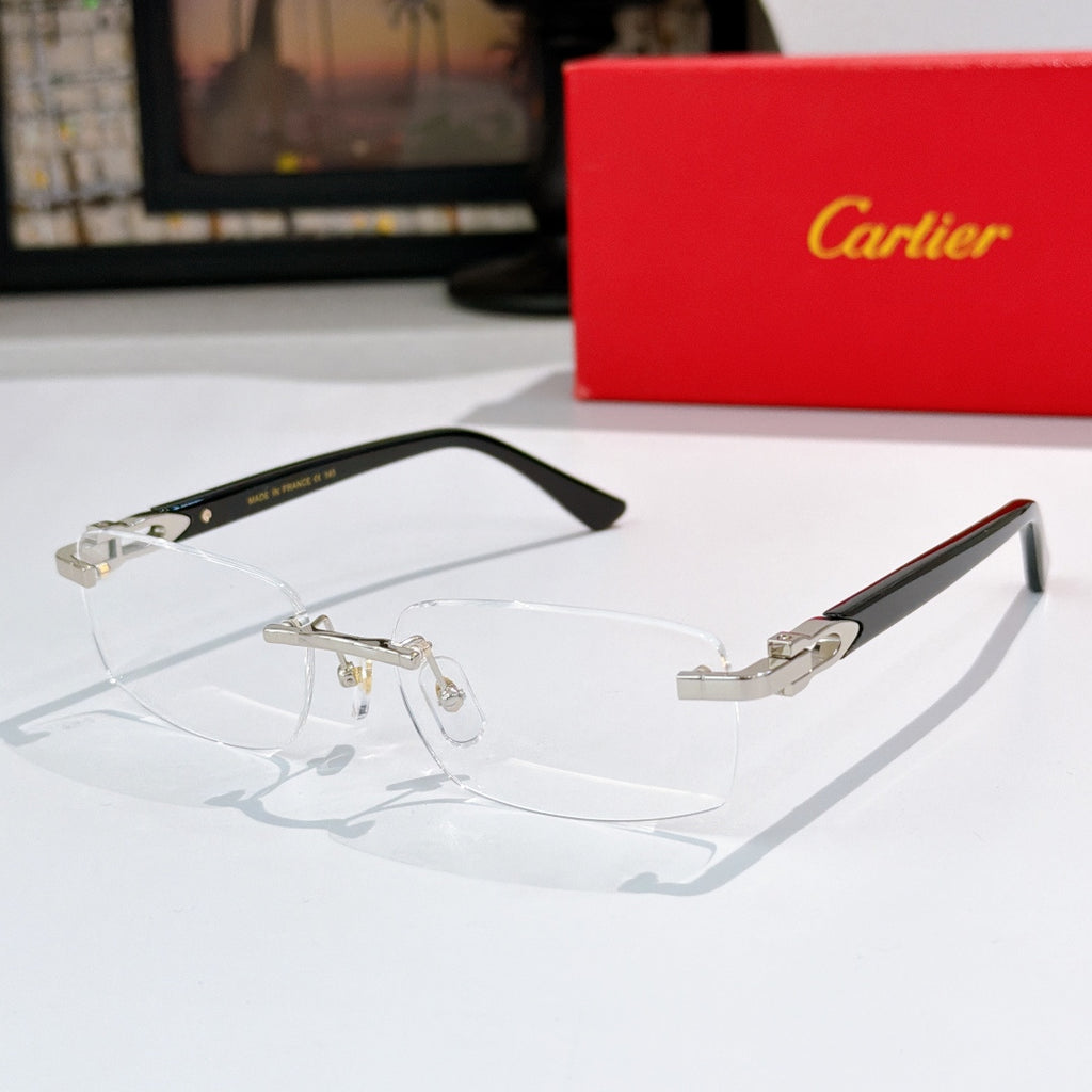 Cartier eyeglasses, clear lenses with black frame and gold metal details