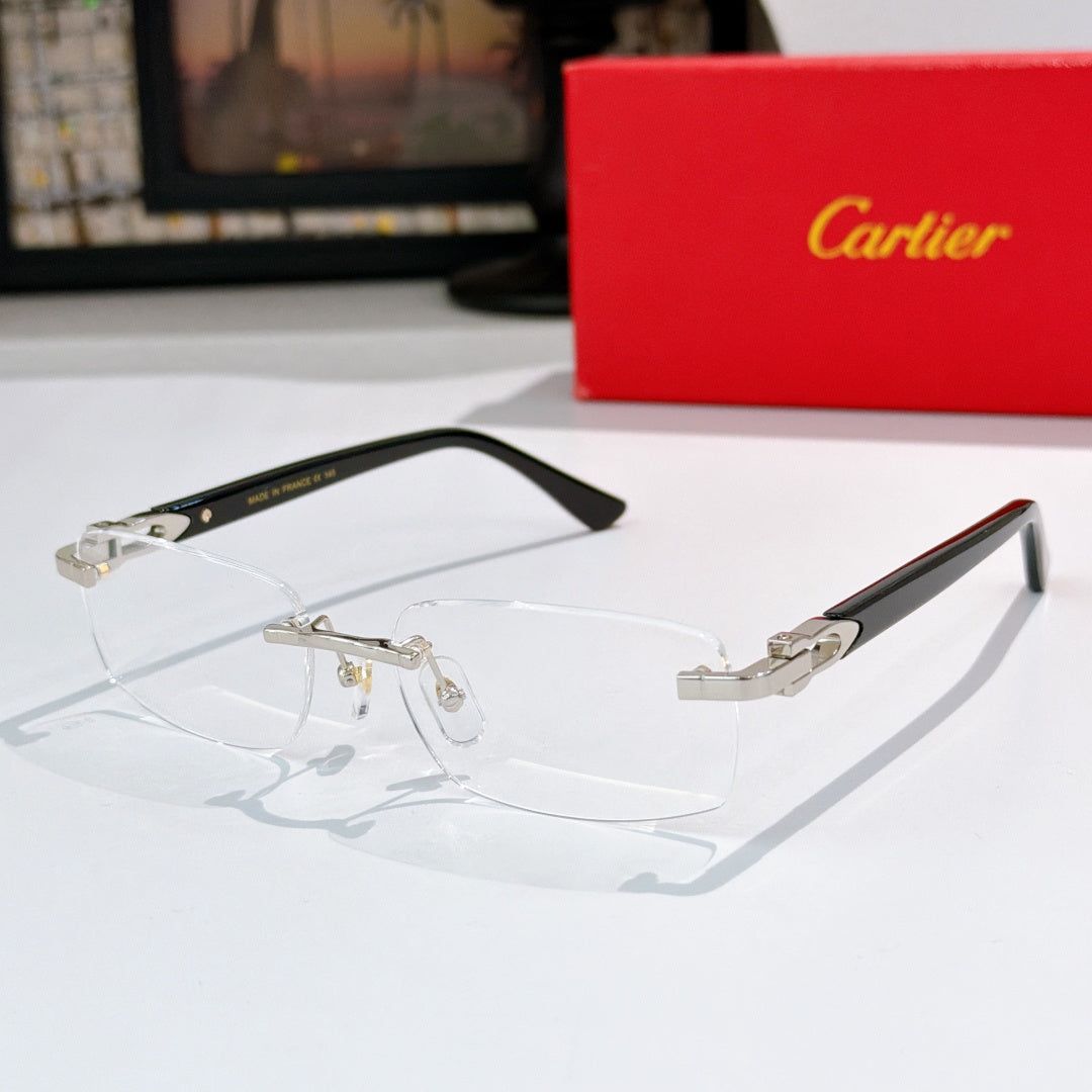 Cartier eyeglasses, clear lenses with black frame and gold metal details