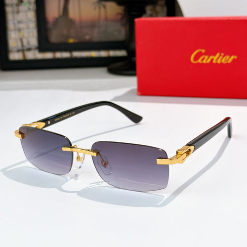 Cartier sunglasses, dark frame with purple tinted lenses and gold accents