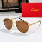 Aviator-style sunglasses with gold frame and brown-tinted lenses
