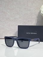 Prada glasses with dark navy square frames and black tinted lenses
