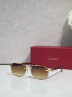 Brown frame eyeglasses with gold-tinted lenses and gold-tone hardware