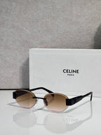 Celine glasses with black frames and brown-tinted lenses, metal temple arms