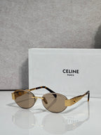 Celine glasses with gold frame and brown-tinted round lenses, slim metal arms