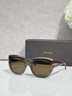 Square sunglasses with tortoiseshell frames and tan-tinted lenses, TOM FORD temple branding