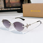 Bvlgari sunglasses with silver-tone frame and purple gradient lenses.