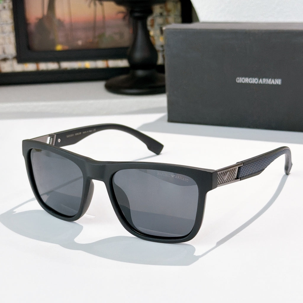 Prada rectangular sunglasses with gray lenses and blue-gray frame