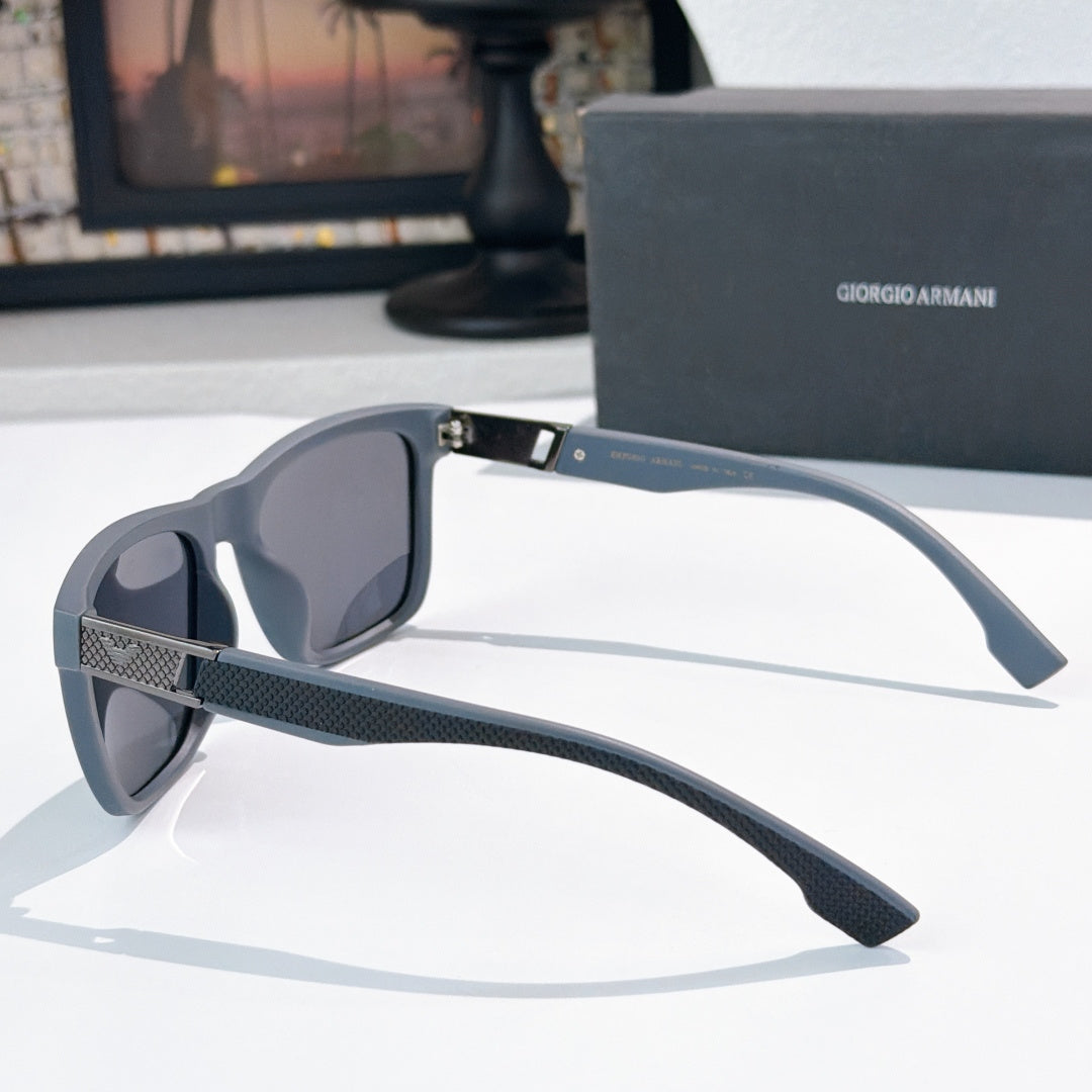 Prada sunglasses side view with gray lenses and light blue frame