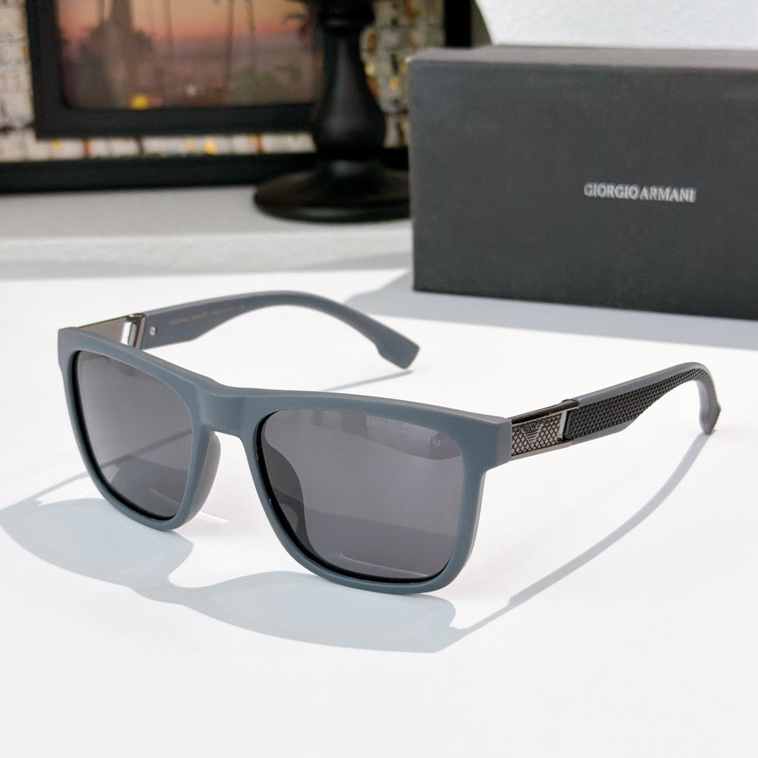 Prada rectangular sunglasses with gray lenses and pale blue frame