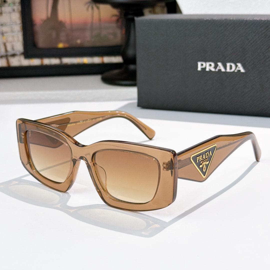 PRADA brown square cat-eye sunglasses with logo badge and tinted lenses