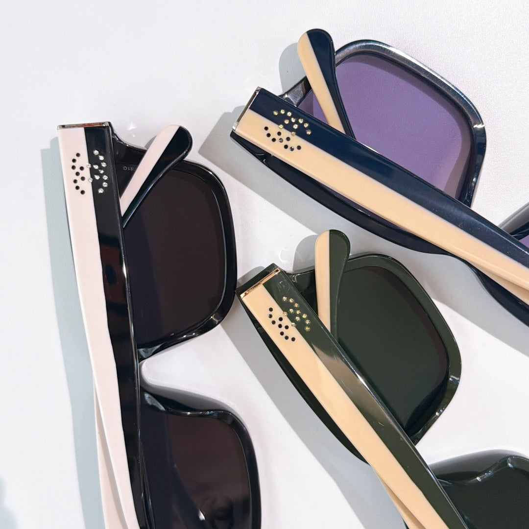 CHANEL sunglasses set: black, dark navy, and green frames with tinted lenses