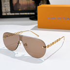 Louis Vuitton sunglasses with brown mirrored lenses and gold chain arms