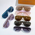 Louis Vuitton sunglasses set with blue, purple, brown, and black lenses