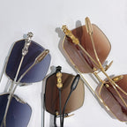 Chrome metal sunglasses with assorted tinted lenses, multiple pairs shown