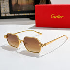 Gold-tone rectangular sunglasses with brown lenses and jeweled temple details