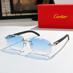 Light blue gradient sunglasses with thin metal frame and patterned temple arms