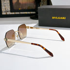 Bvlgari sunglasses side view with brown lenses, gold-tone frame and tortoiseshell temple tips