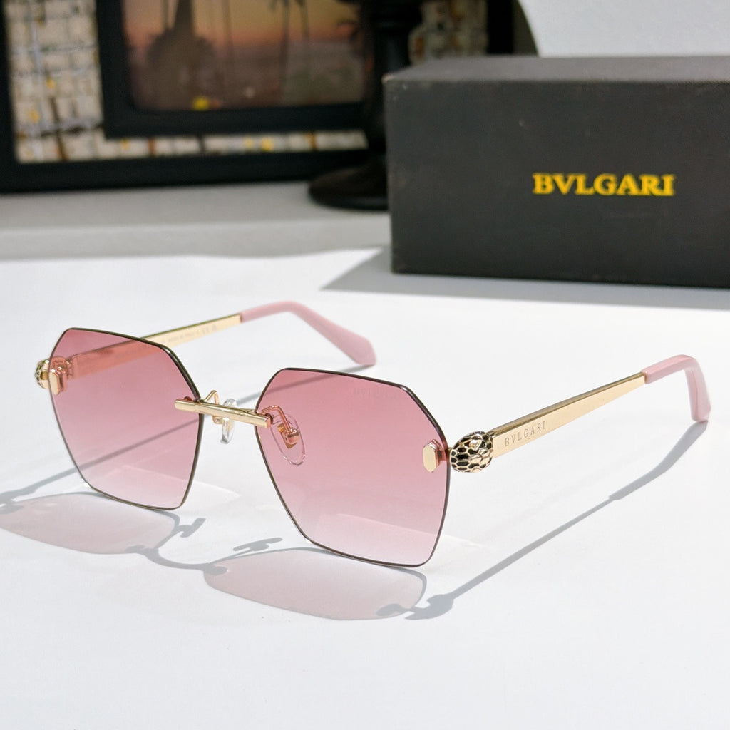 Bvlgari sunglasses with pink lenses, gold-tone frame and pale pink temples