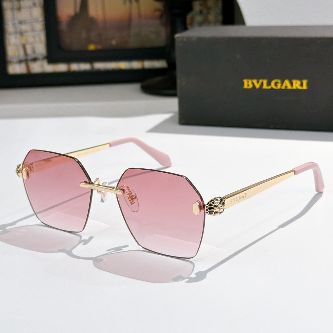 Bvlgari sunglasses with pink lenses, gold-tone frame and pale pink temples