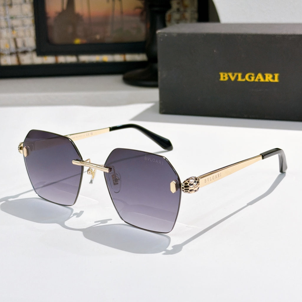 Bvlgari sunglasses with dark purple lenses, gold-tone metal frame and black temples