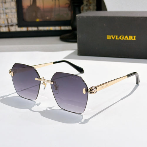 Bvlgari sunglasses with dark purple lenses, gold-tone metal frame and black temples