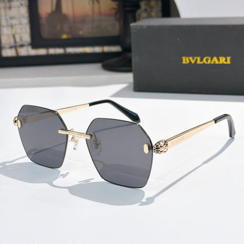 Bvlgari sunglasses with dark gray lenses, gold-tone frame and slim black temples