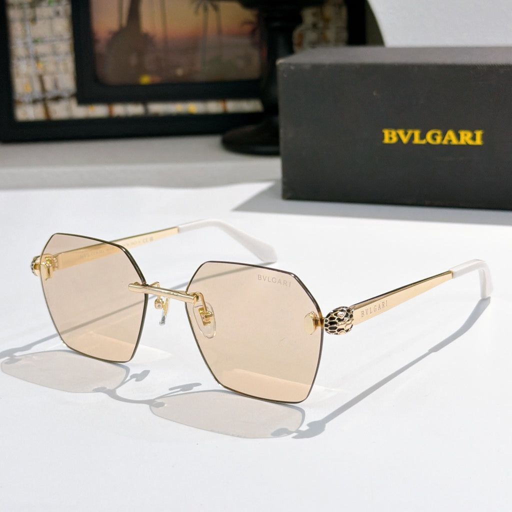 Bvlgari sunglasses with light beige lenses, gold-tone frame and cream-colored lenses